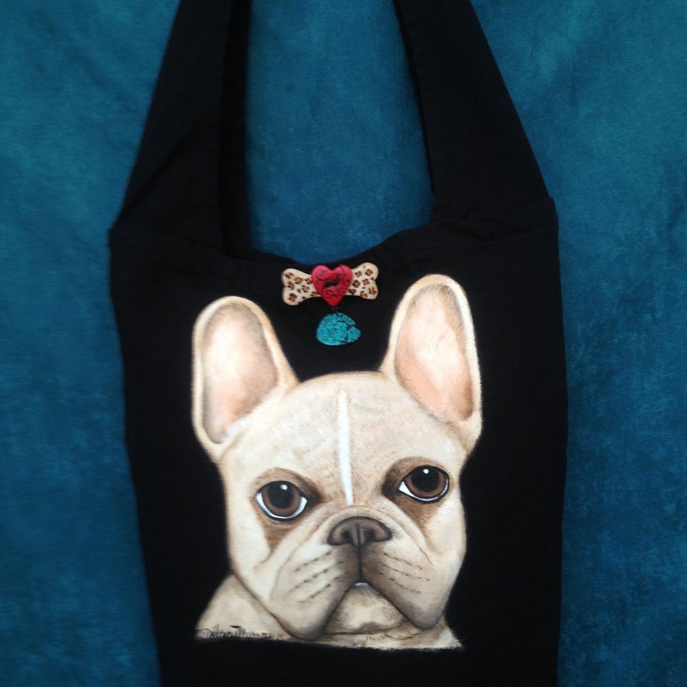 Canvas Hand Painted French Bulldog Shoulder Bag Brand New!